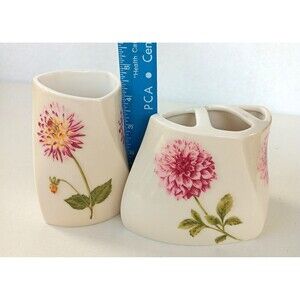 Flower Toothbrush Holder and Tumbler Ceramic Bed Bath & Beyond Pink Dahlia